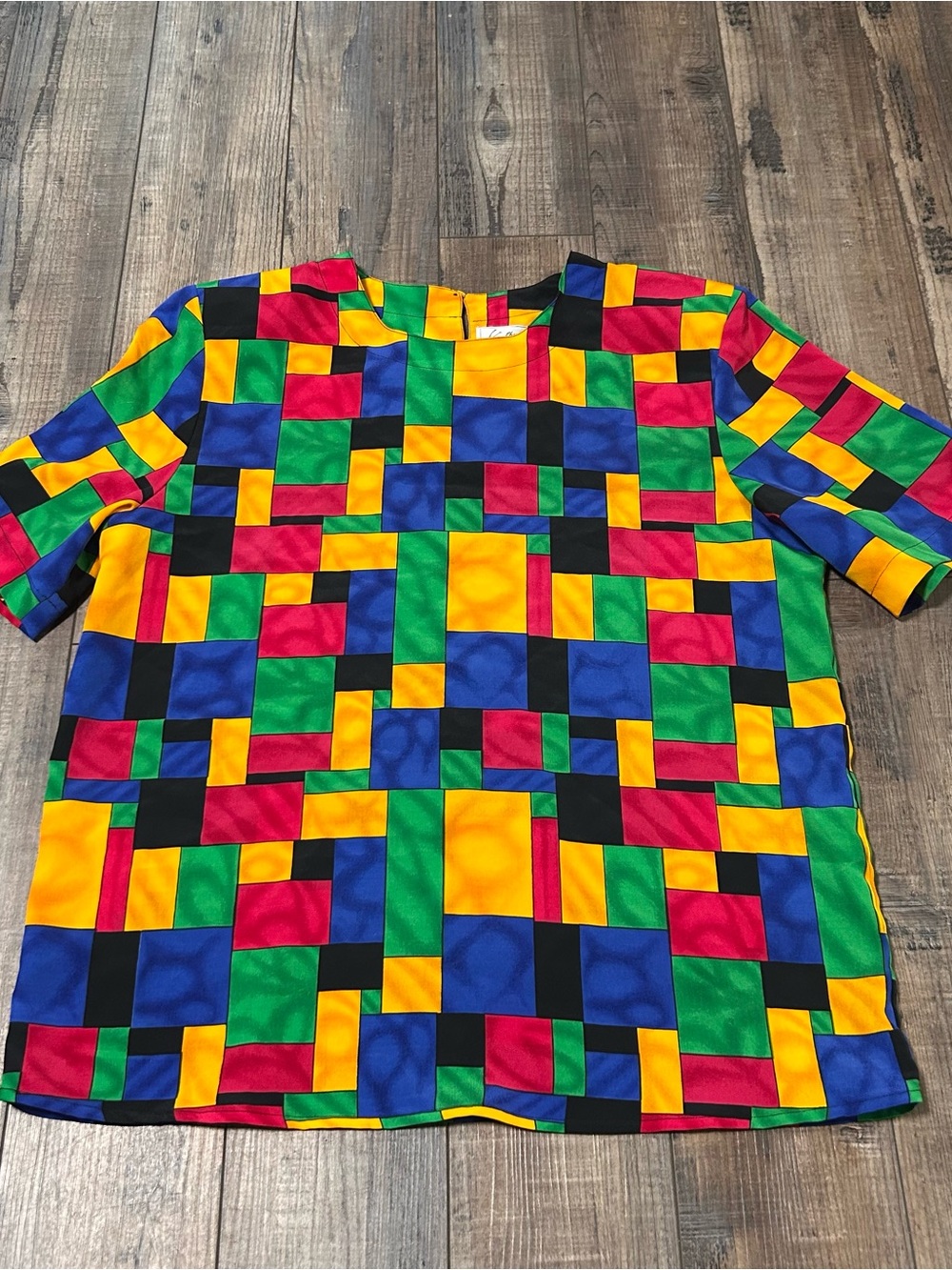 Vintage Kathy Che Short Sleeved Color Blocked‎ Blouse Size Medium